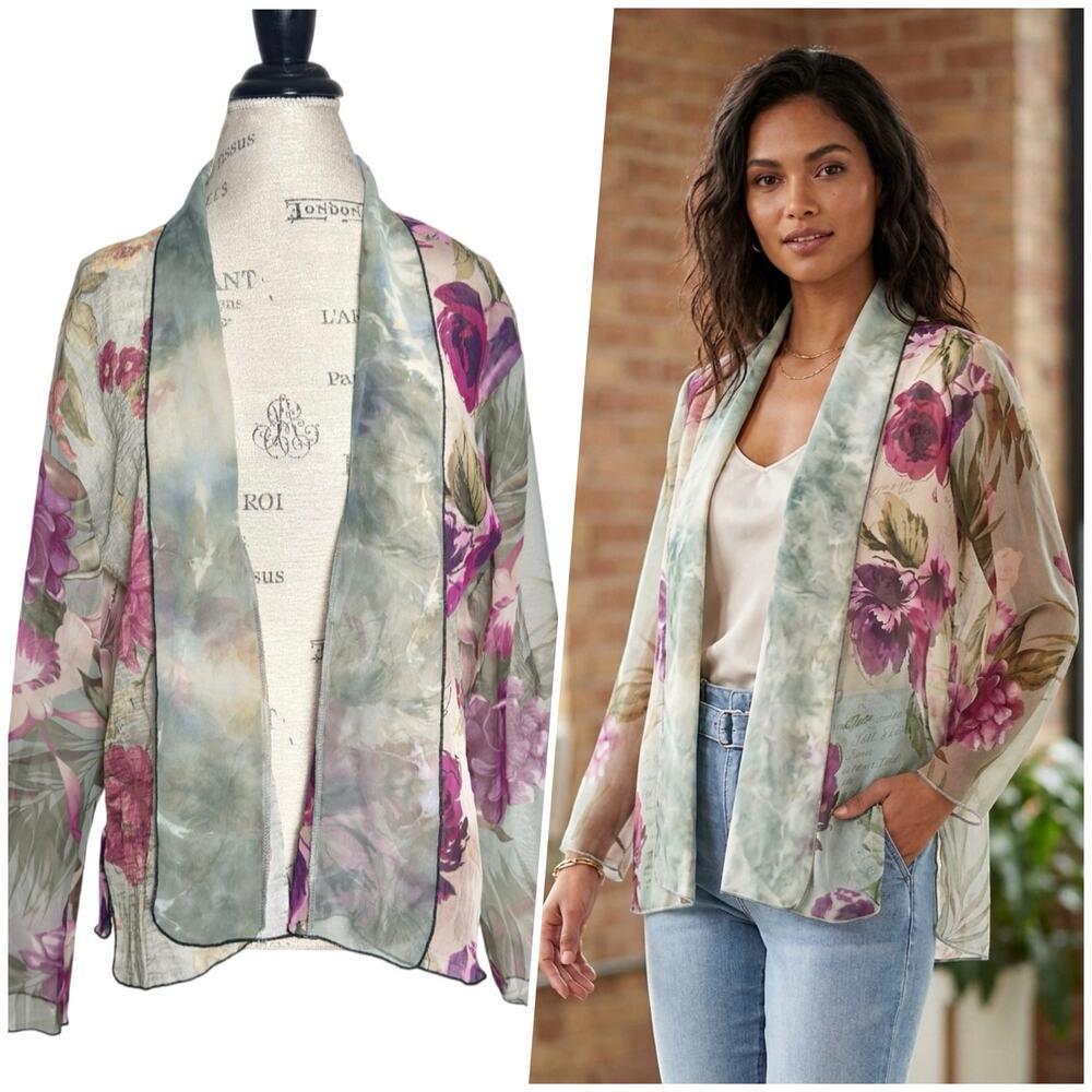 Lee Andersen | Women | Art-To-Wear Sheer Silk Chiffon Kimono Air Cardigan | Sz 2